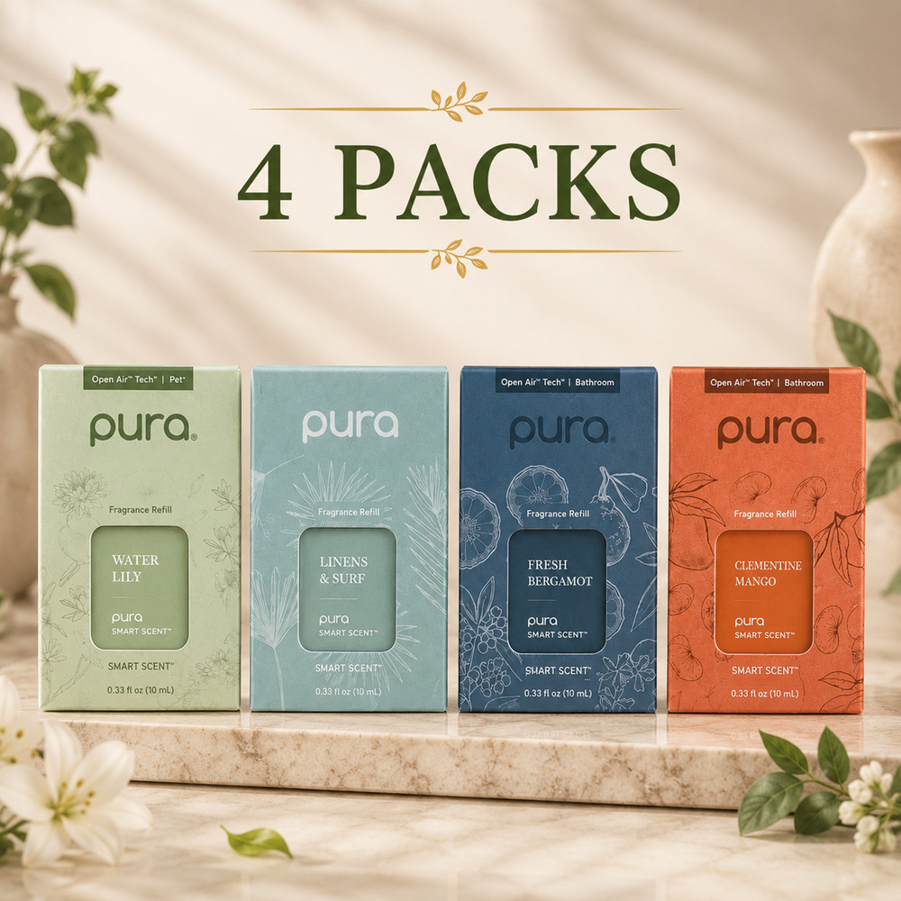 Pura Smart Scent Fragrance Refills 4 Pack Water Lily Bergamot Mango Linens